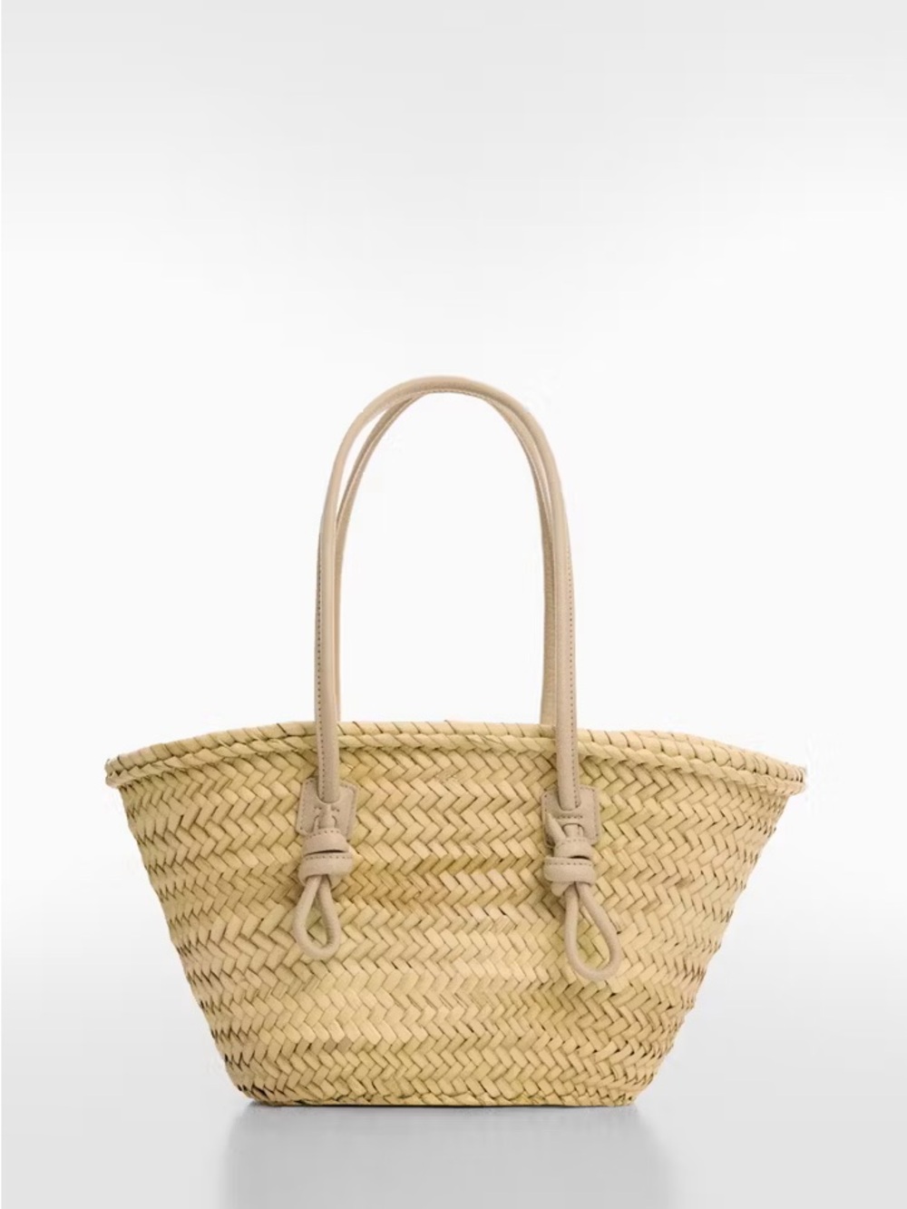 Mango Natural Straw Tote with Beige Leather Handles - Picture 2 of 10